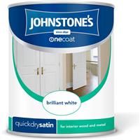Johnstone/'s - Quick Dry Satin - Brilliant White - Satin Finish - Water Based - Interior Wood & Metal - Radiator Paint - Low Odour - Dry in 1-2 Hours - 12m2 Coverage per Litre - 0.75 L