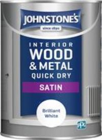 Johnstone/'s 303929 - Quick Dry Satin - Mid Sheen Finish - Water Based - Low Odour - Touch Dry in 1-2 hours - Brilliant White - 1.25 L