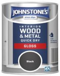 Johnstone/'s - Quick Dry Gloss - Black - Gloss Finish - Water Based - Interior Wood & Metal - Radiator Paint - Low Odour - Dry in 1-2 Hours - 8m2 Coverage per Litre - 0.75 L