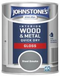 Johnstone/'s - Quick Dry Gloss - Steel Smoke - Gloss Finish - Water Based - Interior Wood & Metal - Radiator Paint - Low Odour - Dry in 1-2 Hours- 8m2 Coverage per Litre - 0.75 L
