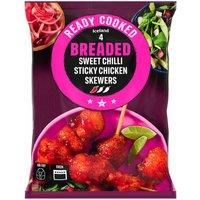 Iceland Ready Cooked 4 Breaded Sweet Chilli Sticky Chicken Skewers 340g