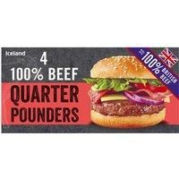 Iceland 4 100% British Beef Quarter Pounders 454g