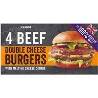 Iceland 4 100% British Beef Double Cheese Burgers 454g