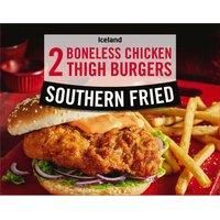 Iceland 2 Southern Fried Boneless Chicken Thigh XL Burgers 300g