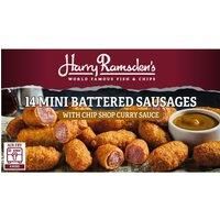 Harry Ramsdens 16 (Approx.) Mini Battered Sausages with Chip Shop Curry Sauce 406g