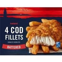 Iceland Battered 4 Cod Skinless Boneless Fillets 500g