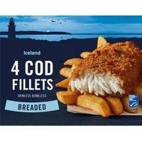 Iceland Breaded 4 Cod Skinless Boneless Fillets 500g