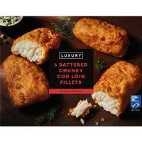Iceland Luxury 4 Battered Chunky Cod Loin Fillets 500g