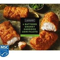 Iceland Luxury 4 Battered Chunky Haddock Loin Fillets 500g