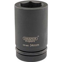 Draper Expert HI-TORQ 6 Point Deep Impact Socket, 1" Sq. Dr., 34mm