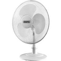 Draper 09111 16" Desk Fan Oscillating, Adjustable Tilt, 3 Speed Settings, White 16 inch (400mm), White