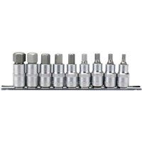 Draper 16307 1/2-Inch Square Drive Metric 55 mm Long Hexagonal Socket Bit 9 Piece Set, Blue