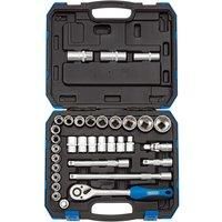 Draper 33 Piece Square Drive Combined 1/2-Inch Socket Set with Ratchet & Case - MM/AF - DIY Home Professional & Car Kit