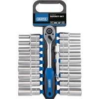 Draper 16377 1/2-Inch Square Drive Combined MM/AF Deep Socket and Ratchet 20 Piece Set