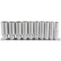 Draper 16401 Square Drive Deep Socket 10 Pieces Set on Metal Rail, Blue, 3/8" Length