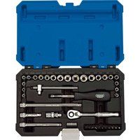 Draper 16464 1/4-Inch Square Drive Combined mm/AF Socket 40 Piece Set , Blue