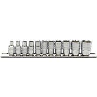 Draper 16488 1/4-Inch Square Drive Imperial 11 Piece Sockets on Metal Rail , Blue
