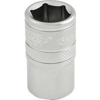 Draper 16605 1/2" Square Drive 6 Point Socket, 15mm Size
