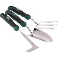 Draper 3 Piece Stainless Steel Soft-Grip Hand Fork, Trowel & Weeder Set, 27436