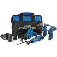 Draper Stormforce 10.8V 4pk 3 Batt, Drill, Impact driver Recep Saw Ratchet 52023