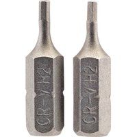 1x Pair Of Draper Chrome Vanadium 2mm 1/4" Hexagonal Insert Bit - 25mm Long