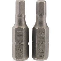 Draper Hexagonal Insert Bit, 4mm, 1/4" Hex, 25mm Long (Pack of 2)