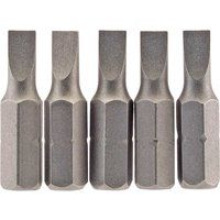 1x Pack Of 5 Draper Chrome Vanadium 4.5mm 1/4" Hex Plain Slot Insert Bit - 25mm