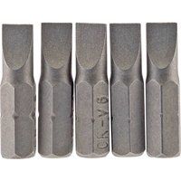 1x Pack Of 5 Draper Chrome Vanadium 6mm 1/4" Hex Plain Slot Insert Bit - 25mm