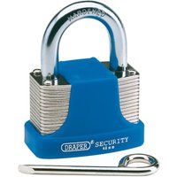 Draper 64158 48 mm Resettable 4-Number Combination Laminated Steel Padlock with Hardened Steel Shackle and Bumper, Blue