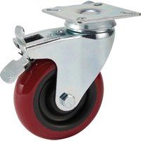 Draper 65519 SWL 125 kg Swivel Plate Fixing Polyurethane Wheel with Brake, 100 mm