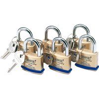 Draper 67659 40 mm Keyed Alike Solid Brass Padlock with Hardened Steel Shackle (6-Pack)