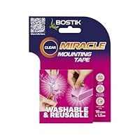 Bostik | Miracle Mounting Tape | Clear | Ultra Strong, Double-Sided Mounting Tape | Washable & Reusable | Supports 1kg per 20cm | 19mm x 1.5m Roll