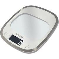 Salter Curve Aquatronic Digital Kitchen Weighing Scales – Sleek Curved Glass Design Electronic Cooking Scale Appliance for Home and Kitchen, Weigh Food up to 5kg, Aquatronic Function – White