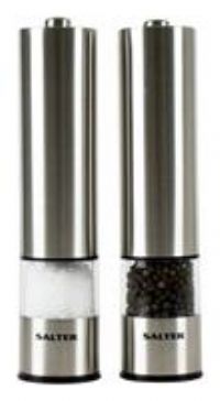 Salter Electric Salt and Pepper Mill Grinder Set – Brushed Stainless Steel Finish, Ceramic Mechanism Great for Sea Salt, Pepper, Dried Herbs, Spices, No Shaker Pots Mess, Eliminate Spill