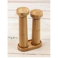 Salter 7614 WDXR Eco Bamboo Salt and Pepper Mill Set and Stand, Twist and Grind, Ceramic Mechanism, Fine to Corse Adjustable Grinding, Nesting Design, Solid Wood Bamboo