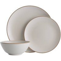 Mason Cash Set of 12 Classic Collection Gold Round line Dinner Plate - Cream