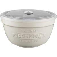 Mason Cash Innovative Kitchen Stoneware Pudding Basin with Airtight Lid and Use-By Date Tracker, 0.9 Litre, White / Grey