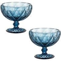 Sundae Serving Glass Footed Bowl Diamond Design Kitchen Gatsby Goblet Blue