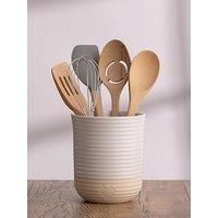 Mason Cash Rustic Charm Utensil Holder Stoneware with Debossed Heart Motif Durable Large Capacity for Kitchen Tools & Gadgets Stylish Countertop Organizer