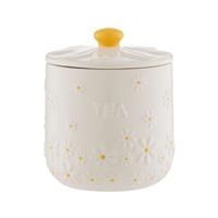 Price & Kensington Daisy Tea Storage Jar | 700ml Airtight Ceramic Canister | Embossed Daisy 3D Lid with Hand-Painted Yellow Handle | Cream Glaze | Kitchen Storage Container