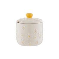 Price & Kensington Daisy Sugar Bowl | Ceramic Sugar Bowl with Embossed Daisy 3D Lid | Hand-Painted Yellow Handle | Cream Glaze | Kitchen Storage Bowl