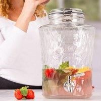 Kilner Diamond Drinks Dispenser 5 Litre Glass Beverage Server with Stainless Steel Tap, Airtight Clip-Top Lid & Silicone Seal, Ideal for Juices, Cocktails & Infused Drinks