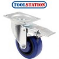 General Duty Electric Blue Castor Swivel + Brake 100mm / 125kg