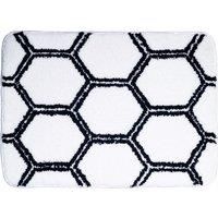 AQUALONA Microfibre Non-Slip Bath Mat – Absorbent, Quick Dry Bathroom Floor Mat – Slip-Resistant Rated – Polyester, 61 x 44 cm, Honeycomb Design, Black/White