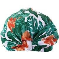 Tropical Leaf Shower Cap White, Green and Red