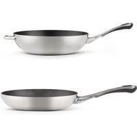 Non-Stick Tri Ply Stainless Steel Frying Pan and Wok 2 Piece Set
