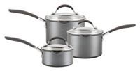 Circulon Scratch Defense Saucepan Set - Induction Saucepan Set Non Stick with Lids, 14cm, 16cm & 18cm Dishwasher & Oven Safe Cookware with Straining Lids & Pourings Rims, Graphite Pewter Finish