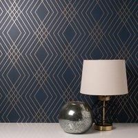 Fine Décor FD42605 Shard Trellis Navy/Gold Wallpaper