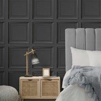 Fine Decor Square Panel Raven Wallpaper FD43001 - Realistic Faux Wood Panelling