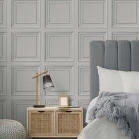 Fine Decor Square Panel Grey Wallpaper FD43002 - Realistic Faux Wood Panelling